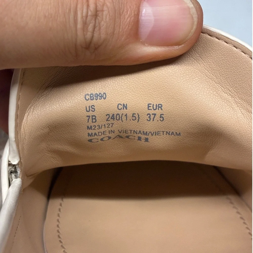 Coach Leah Platform Lug Sole Loafers Womens 7 Off White Leather C Logo CB990